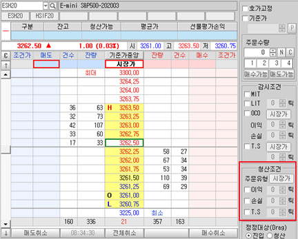 HTS 청산조건 설정 예시화면