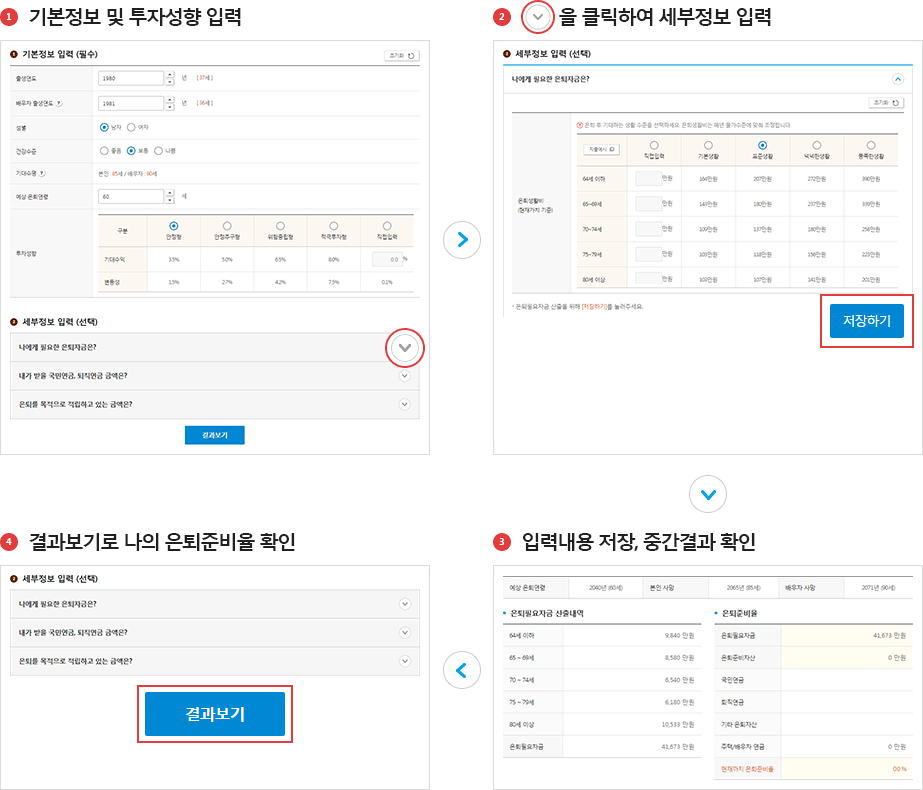 은퇴준비 1분진단 순서 하단참조