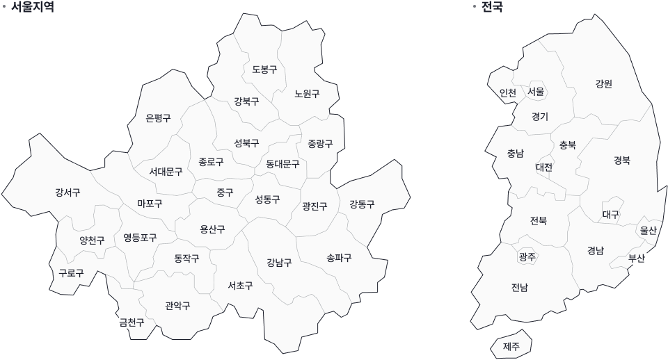 서울지역, 전국 지도