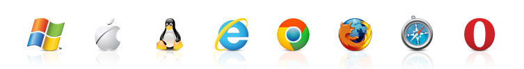 윈도우, 맥, 리눅스, 익스플로러, 크롬, 파이어폭스, 사파리, 오페라 브라우저 로고